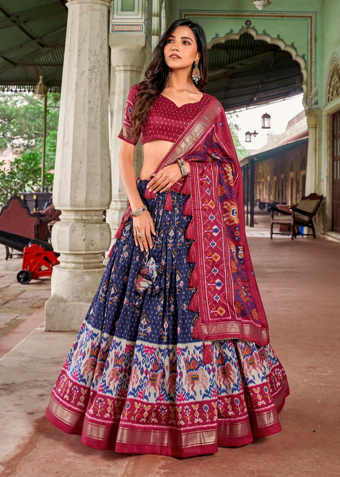Exquisite Floral Fantasy: TusserSilk Lehenga Choli with Intricate Print and Dupatta π©·π